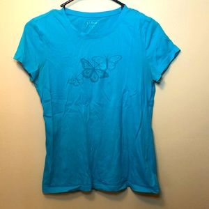 LL Bean Blue Butterfly T Shirt, XS